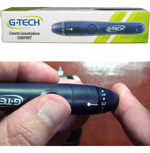 Caneta Lancetadora Furar Dedo Ejetor Glicose Glicemia G-tech Cor Azul