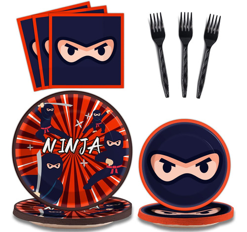 Kit De Platos De Fiesta Tevxj P/ 24 Personas, Diseño Ninja