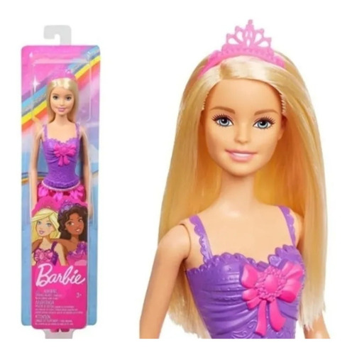 Boneca Barbie Princesa Loira Fantasia Vestido Roxo E Rosa