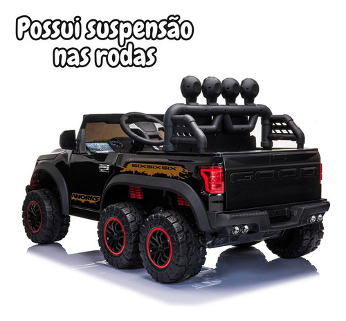 Mini Caminhonete Picape 6 Rodas Carro Elétrico Infantil Bateria 12V Preta Importway Bw-239pt
