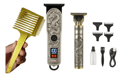 Set Profesional Cortadora Pelo Barba Peine Para Degradar Dorado