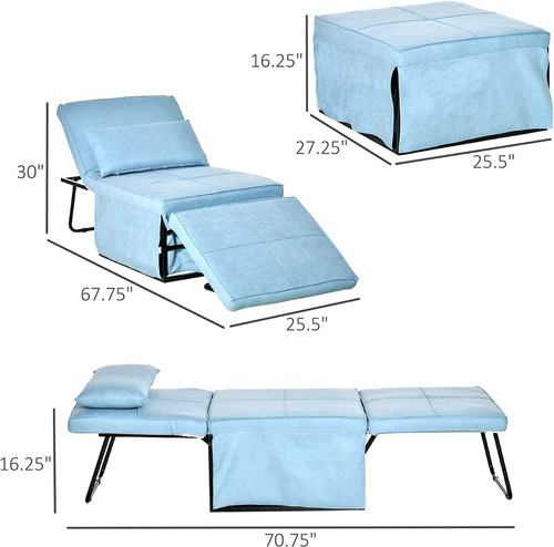 Sofa Cama Individual Plegable Color Azul Marca Homcom