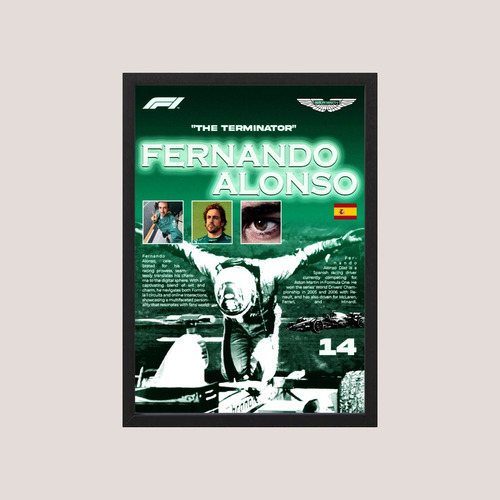 Cuadro F1 Fernando Alonso 03 - Tamaño A3 30x40 Cm Verde Negro