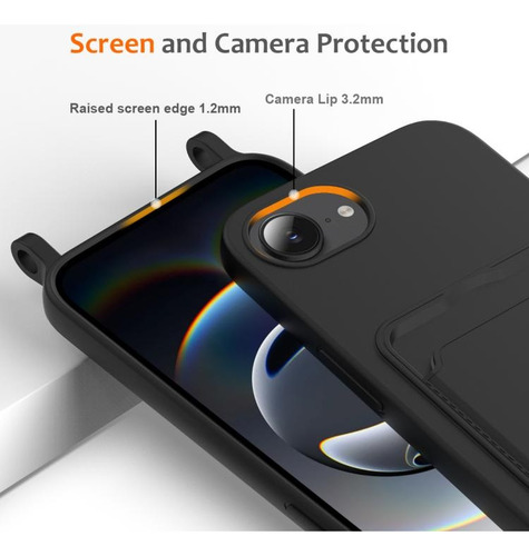  Capa De Silicone Para iPhone 16e Com Alça E Porta-cartão