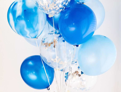 Set 12 Globos Mix Combinados Azul- Plata  Premium Las Condes