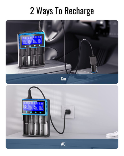Cargador Universal De Baterías Recargables Con Pantalla Lcd