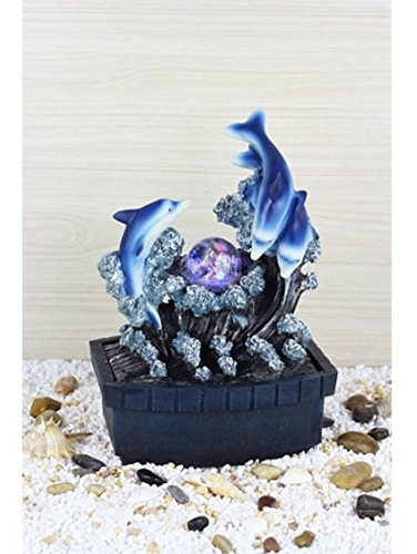 Fuente De Agua Con Delfines Con Luces Decorativa De Mesa