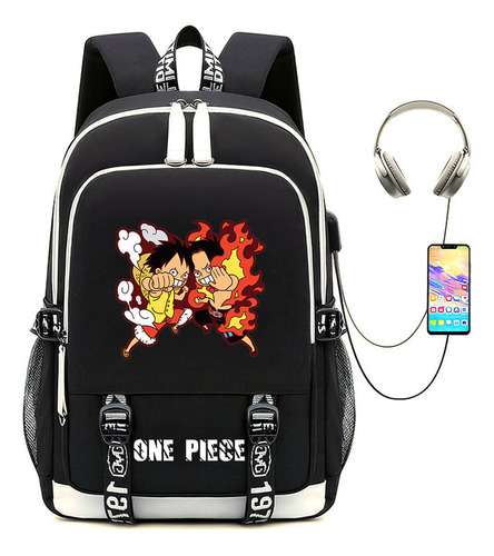 M Anime One Piece Luffy Black Shoulder Bag Backpack With Usb For Elementary School Girls Boys Kawaii Cool Cartoon MĂșltiples Opciones Disponibles