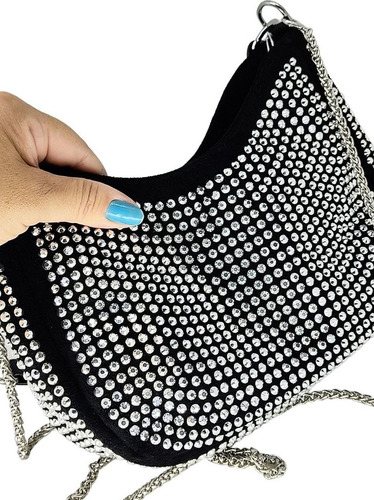 Bolsa Feminina Transversal Preta Tiracolo Grande Veludo Luxo