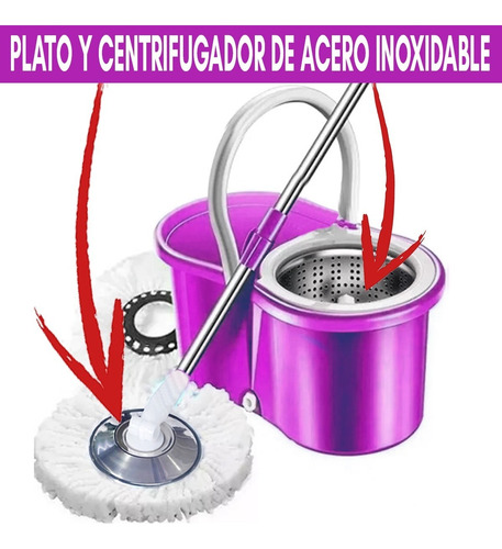 Imagen 1 de 7 de Balde Con Escurridor Centrifugo Acero + Mopa