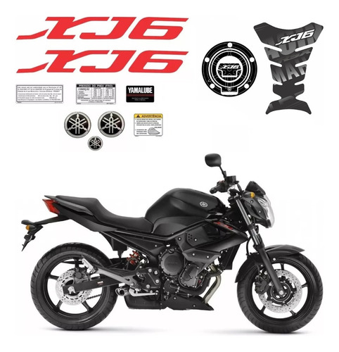 Kit Adesivos + Tankpad Bocal Para Yamaha Xj6 2011/2012 13543 Cor Vermelho