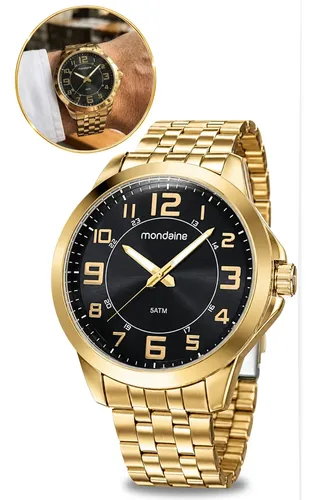 Relógio Mondaine Masculino Quartz Lançamento Pulso Original Dourado Preto