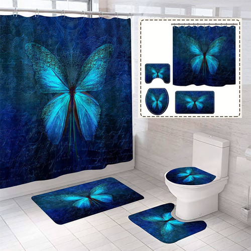 Juego De 4 Piezas De Decoración De Baño Mariposas Azu...