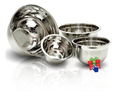 Imagen 2 de 5 de Set X3 Bowl Acero Inoxidable Batidor Reposteria Reforzado