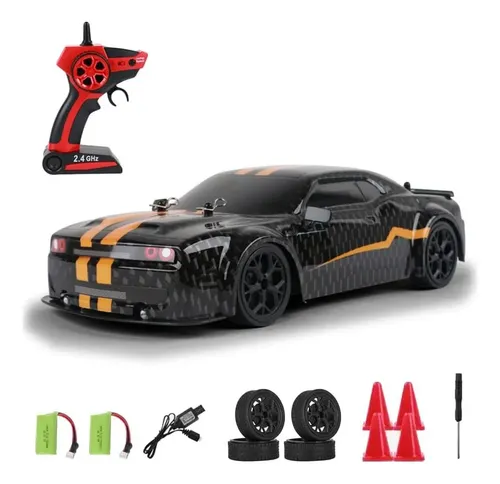 Coche RC De Drift 4WD A 30 Km/h | Hylukon 1/16 Con Luces LED Y Control 2.4GHz | Incluye Neumáticos De Recambio Y Barreras De Derrape