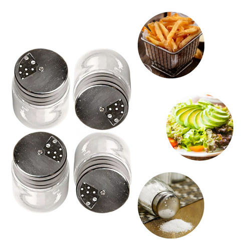 Juego Especieros Vidrio Tapas De Acero Inox Para Cocinar