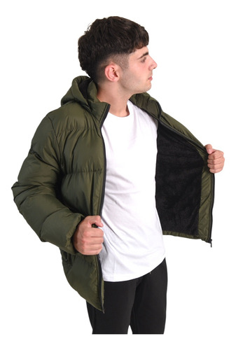 Campera Hombre Corderito Capucha Desmontable Bolsillo Cierre