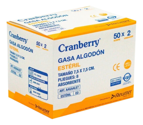 Gasa Algodon 7,5x7,5 Esteril 50 X 2 Un Cranberry- Deltamed