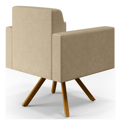 Kit 02 Poltronas Decorativa Giratória Base de Madeira Helô L02 Linho Bege Escuro