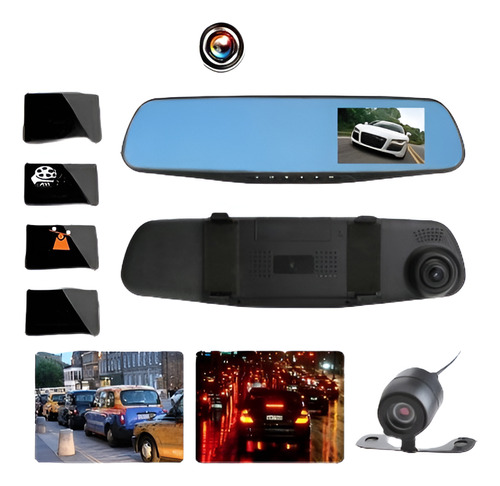 Hd 1080p 4.3  Dvr Coche Espejo Retrovisor Doble Lente Cámara