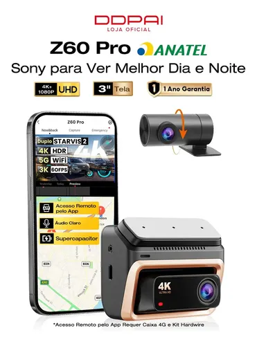 DDPAI Z60 Pro Câmera Veicular Automotiva STARVIS 2 IMX678+IMX662