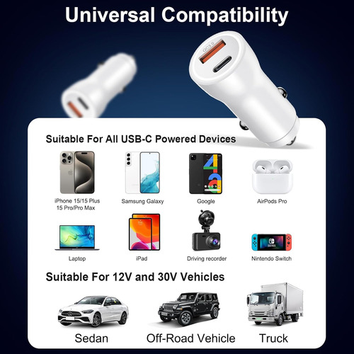 Cargador De Coche Para iPhone 16 15, Certificado Apple Mfi C