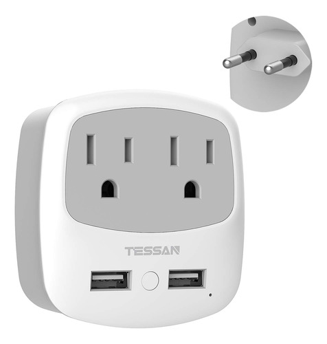 Adaptador De Enchufe De Viaje Tessan Con 2 Usb Tipo C Eu