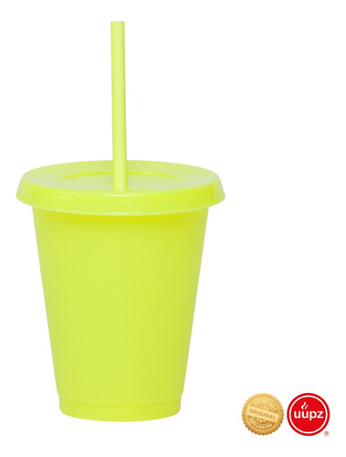 70 Vasos Reusables Con Popote Para Bebida Fría Mini 16 Oz Color Amarillo Neón