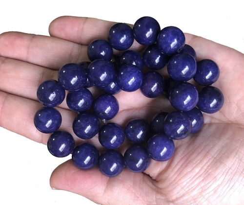 Jade Azul Safira Bola Esfera Lisa 12mm Teostone Colar 1762