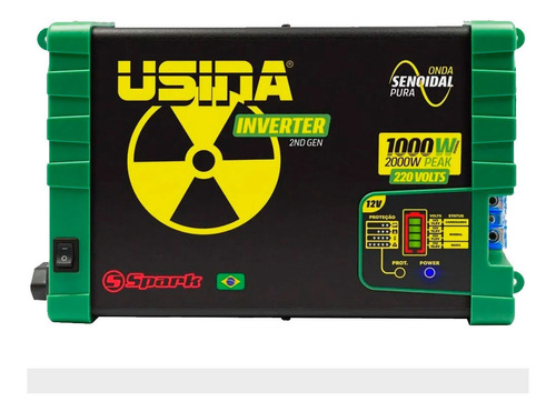 Inversor Senoidal Usina Pura 1000w 12v/220v Pico 2000w Cor Preto/Verde