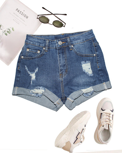 Short Mezclilla Stretch Mujer Cintura Alta Verano