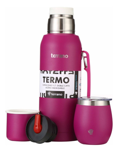 Set Termo 1lt + Mate Acero Camionero. Bombilla Regalo.