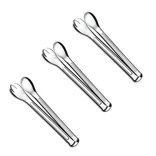 Kit Com 3 Pegador De Salada Multiuso Cabo Longo Em Aço Inox 