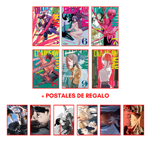 Combo Chainsaw Man 5 A 10 + 6 Postales - Manga - Ivrea