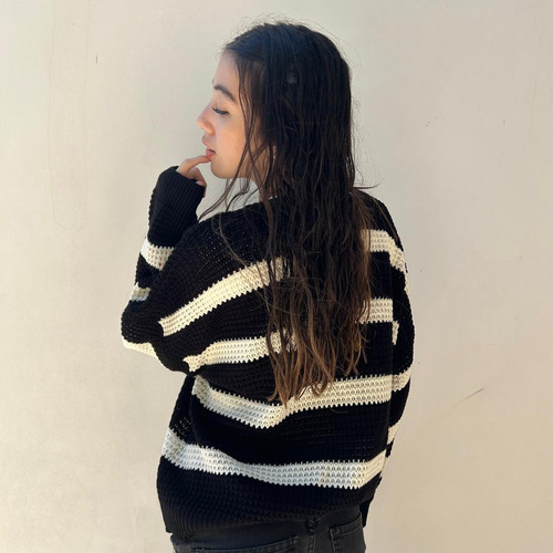 Sweater De Mujer Rayado Pullover Hilo Punto Ingles