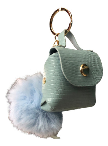 Llavero Bolsita Con Pompón Efecto Serpiente, Wvbolfr Azul
