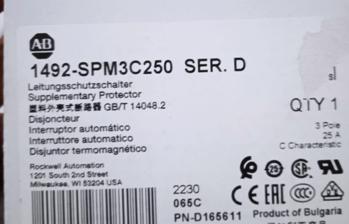 Interruptor, Marca: Allen Bradley, Modelo: 1492-spm3c250 (Usado)