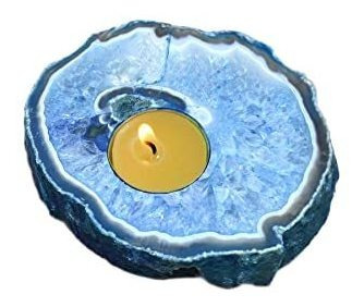 Amoystone Portavelas De Piedra De Ágata Azul Teñida Natura