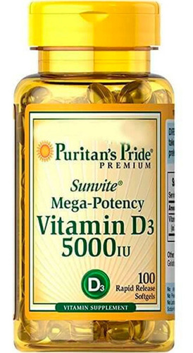 Vitamina D3 5000ui 100caps Puritans Importada Original Eua