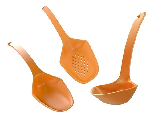 Set 3 Utensilios De Nylon Naranja Cuchara, Cucharon Y Cuchara Calada