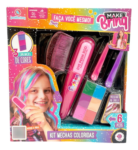 Kit Mechas Coloridas Infantil Make Brinq 6 Cores - Polibrinq