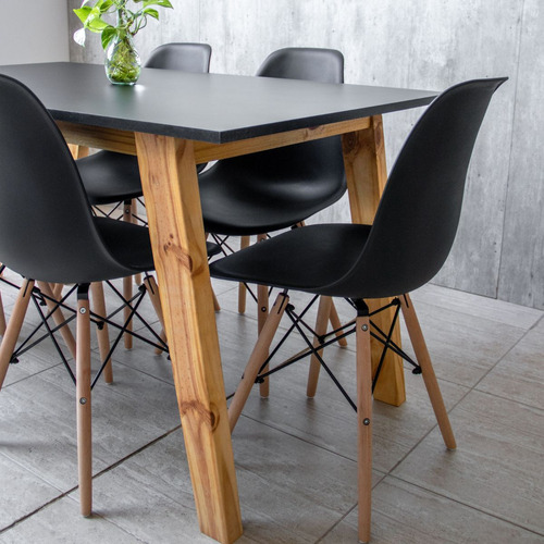 Juego Comedor Nórdico Mesa Escandinava 140 + 6 Sillas Eames Color Negro
