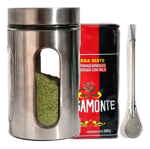 Matero Argentino Frasco Yerba Mate + Bombilla Acero Inox