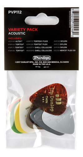 Jim Dunlop 12 Picks Puas Uñas Acoustic Pack Variado