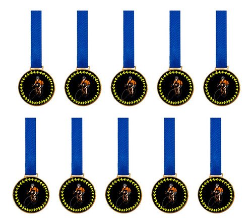 Kit C/10 Medalhas De Ciclismo C/fita Azul 60mm Personalizada