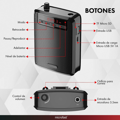Imagen 6 de 10 de Micrófono Vincha Megáfono De Voz Parlante Bluetooth Radio