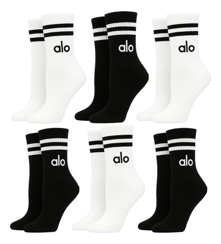 6 Calcetas Alo Yoga Unisex Algodón Tobilleras Unitalla Blanco/negro Alo Unitalla