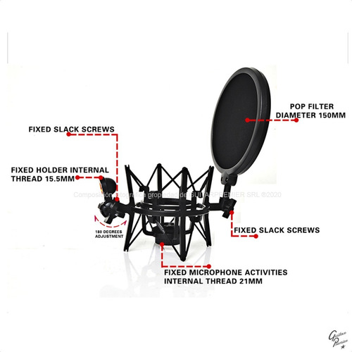 Imagen 6 de 10 de Soporte Microfono Shock Mount Araña Anti Pop Sm6 Profesional
