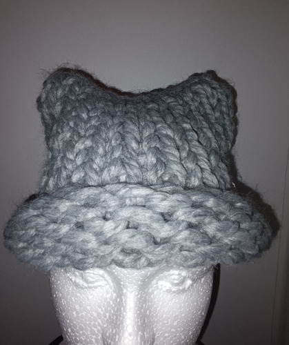 Gorro Orejas De Gato Tejido Chunky Grueso Gorra Beanie Otoño