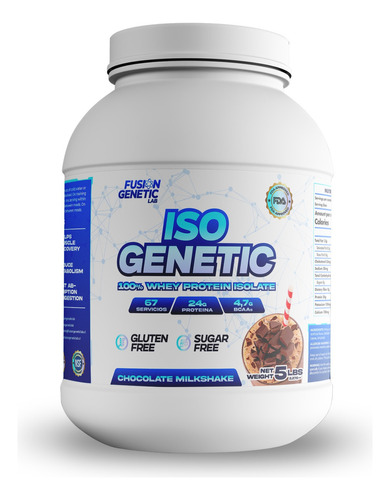 Iso Genetic 5 Lbs - 67 Serv. 100% Isolate - Cert. Fda Y Gmp Sabor Chocolate Milkshake